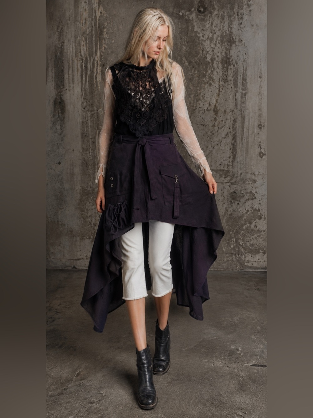 Hand Crafted Asymmetrical Utility Handkerchief Hem Skirt - Picture 2 of 8